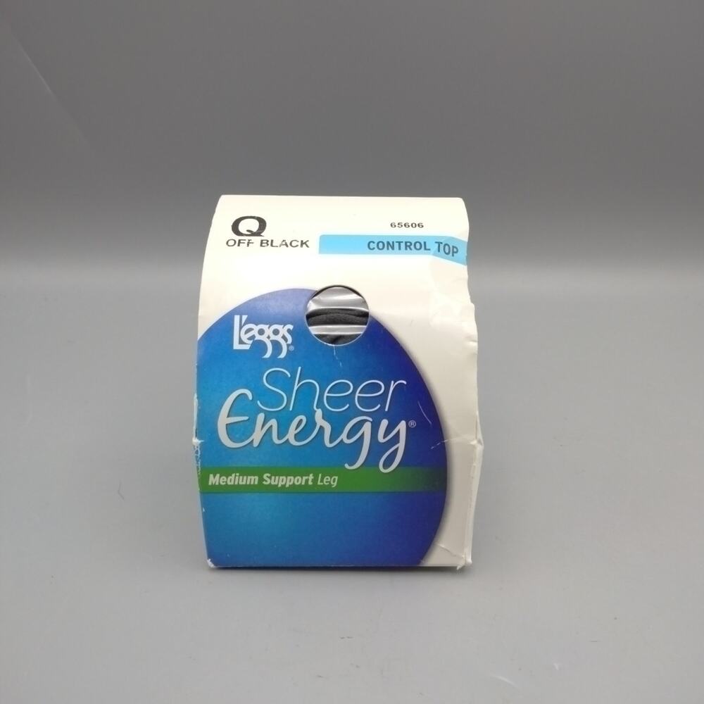 Leggs Sheer Energy Pantyhose Sz Q Off Black Control Top Med Support Sealed